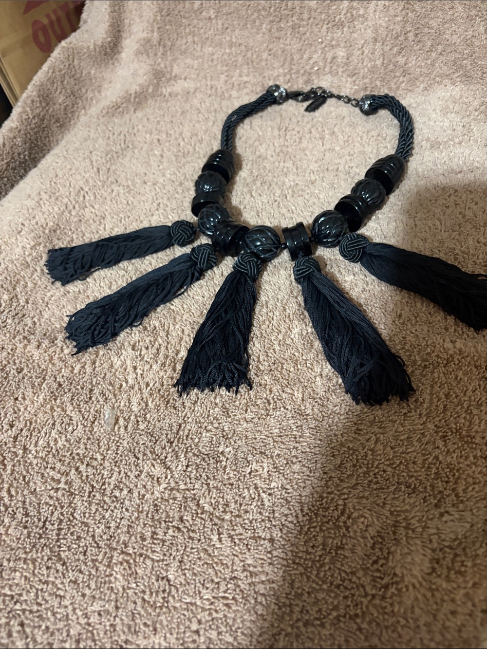 Chico's Black Tassel Statement Necklace